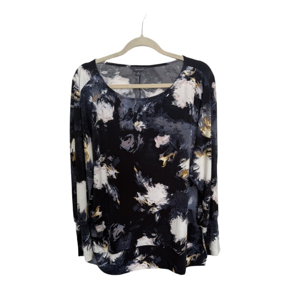 The Limited Abstract Watercolor Long Sleeve Basic Tee Plus Size 1X Navy Black - Picture 1 of 6